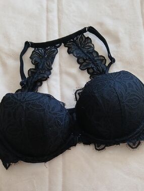 PINK Lace Racerback Push-Up Bra - Black